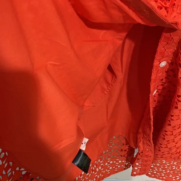 Ann Taylor Floral Eyelet Lace Shirt Dress Orange - Picture 6 of 9